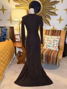 PrettyLittleThing Black w/Gold Sparkle Long-Sleeve Maxi Gown